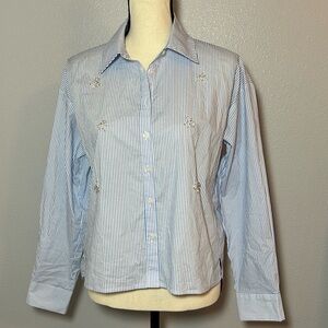 Lalavon Blue Striped Shirt with Bows NWOT